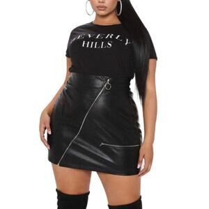 Faux Leather Mini Skirt With Zippers- Size 24